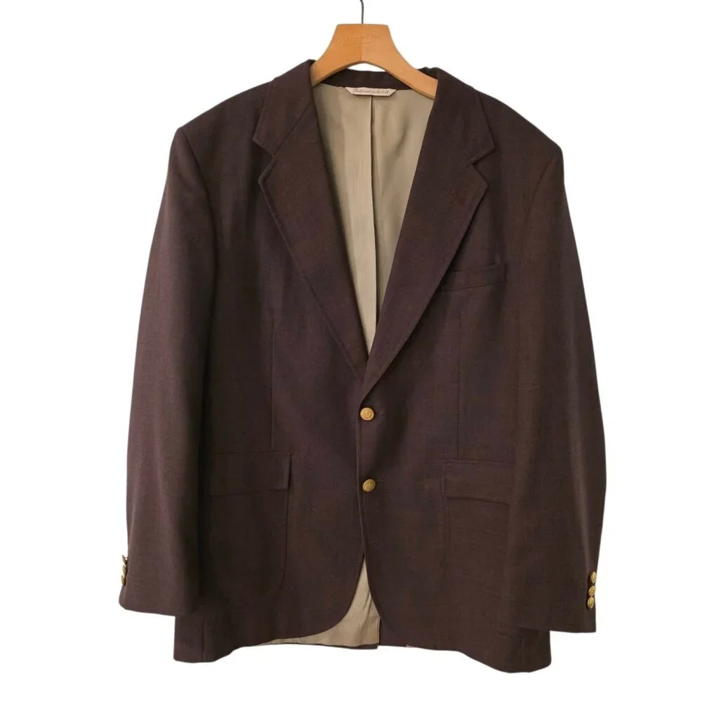Vintage Stafford Blazer Burgundy Gold 2-Button Jacket Sport Coat‎ USA Mens 42L